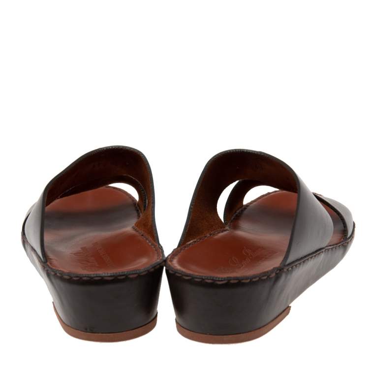 Pre Owned Loro Piano (Exclusive for Dubai) Dark Brown Leather Slide Sandals Size 41