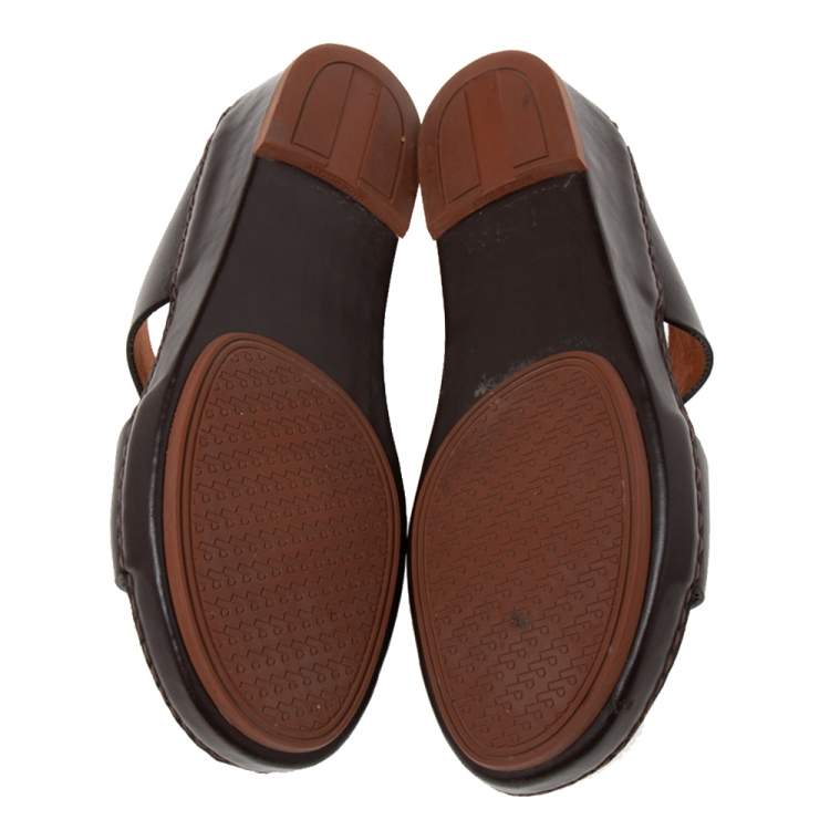 Pre Owned Loro Piano (Exclusive for Dubai) Dark Brown Leather Slide Sandals Size 41