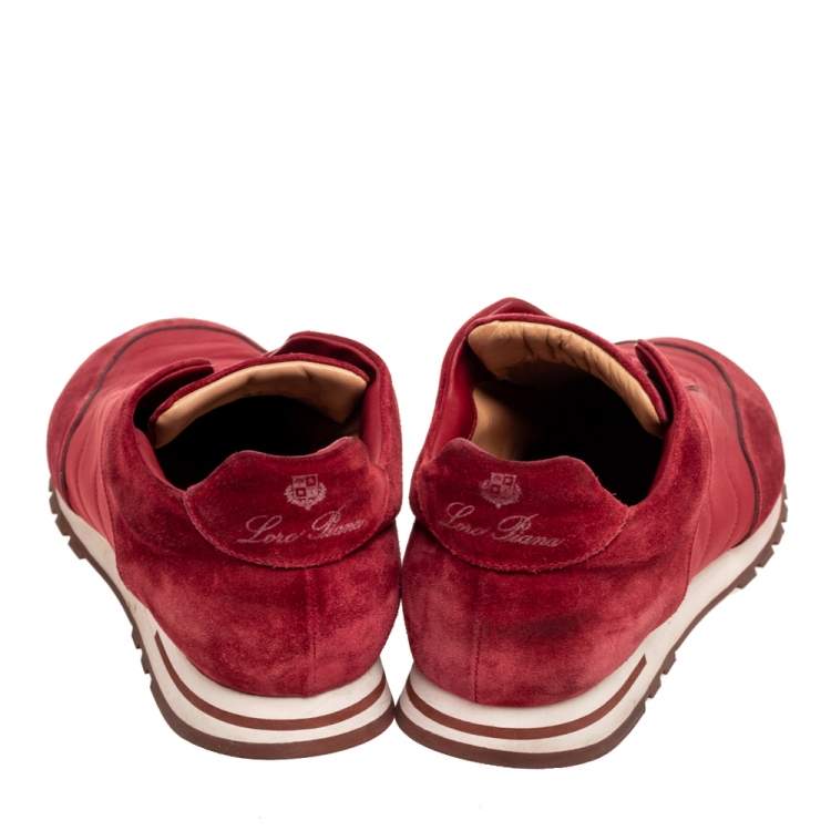 Pre Owned Loro Piana Red Suede And Fabric Flexy Walk Sneakers Size 43