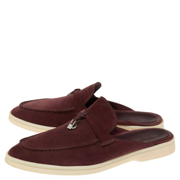Pre Owned Loro Piana Burgundy  Suede Babouche Charms Flat Mules Size 41