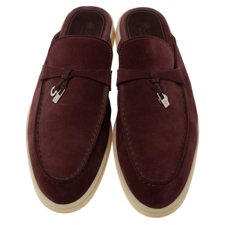 Pre Owned Loro Piana Burgundy  Suede Babouche Charms Flat Mules Size 41