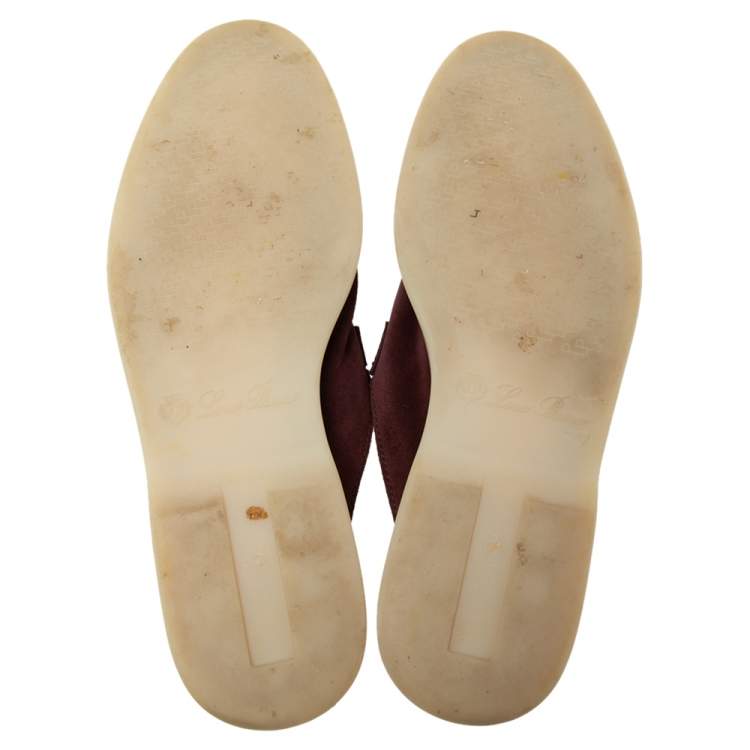 Pre Owned Loro Piana Burgundy  Suede Babouche Charms Flat Mules Size 41