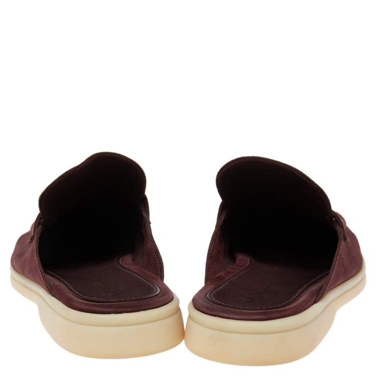 Pre Owned Loro Piana Burgundy  Suede Babouche Charms Flat Mules Size 41