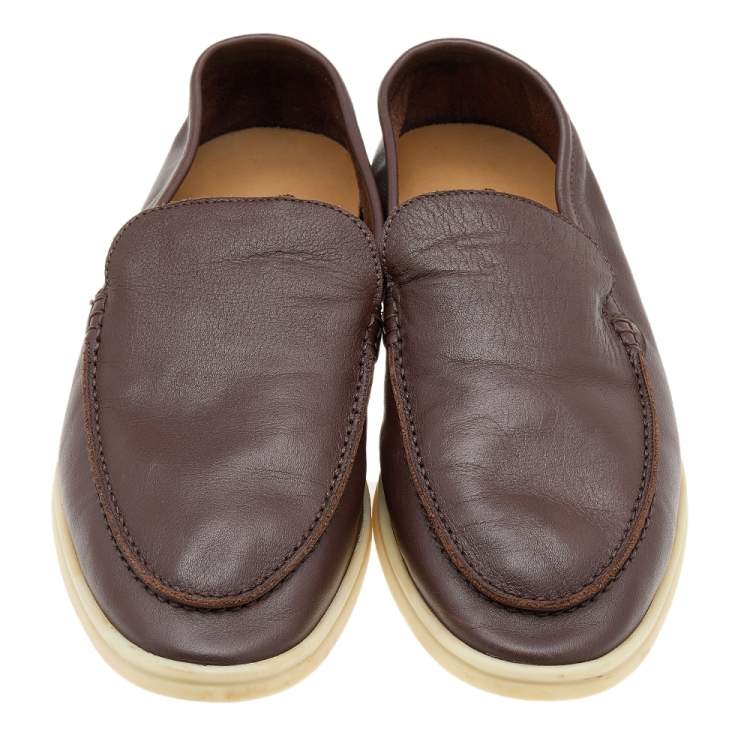 Pre Owned Loro Piana Brown Leather Summer Walk Slip On Loafers Size 45