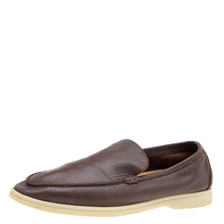 Pre Owned Loro Piana Brown Leather Summer Walk Slip On Loafers Size 45