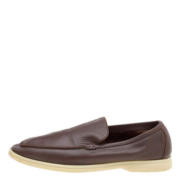 Pre Owned Loro Piana Brown Leather Summer Walk Slip On Loafers Size 45