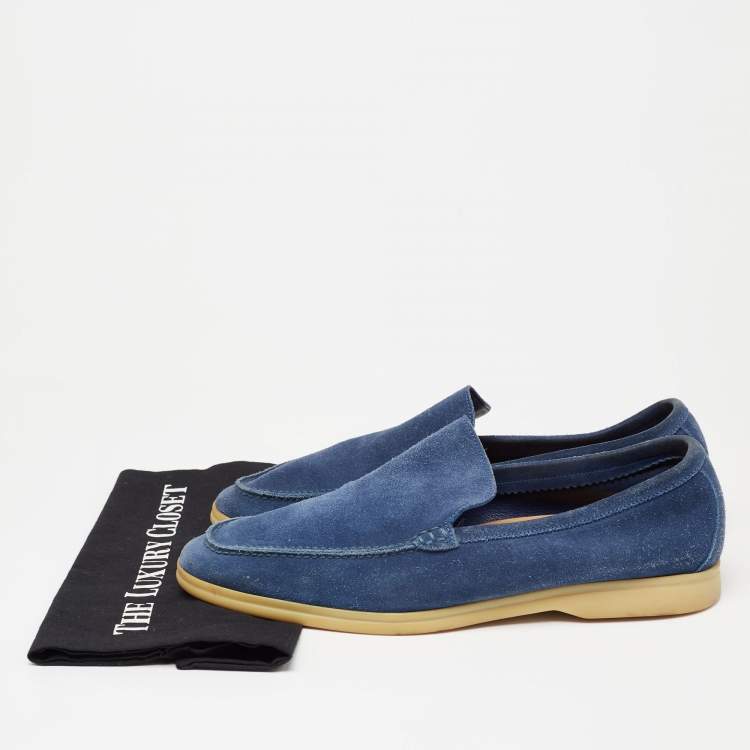 Pre Owned Loro Piana Blue Suede 'Summer Walk' Slip On Loafers Size 45 