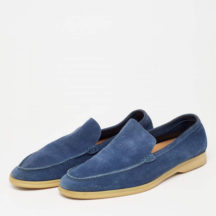 Pre Owned Loro Piana Blue Suede 'Summer Walk' Slip On Loafers Size 45 