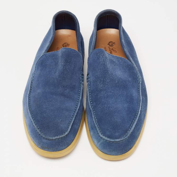 Pre Owned Loro Piana Blue Suede 'Summer Walk' Slip On Loafers Size 45 