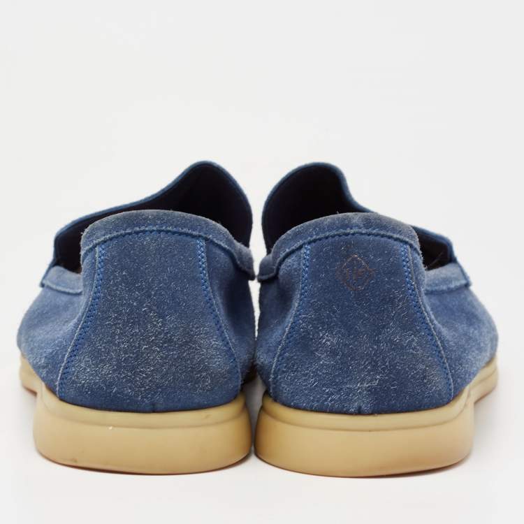 Pre Owned Loro Piana Blue Suede 'Summer Walk' Slip On Loafers Size 45 