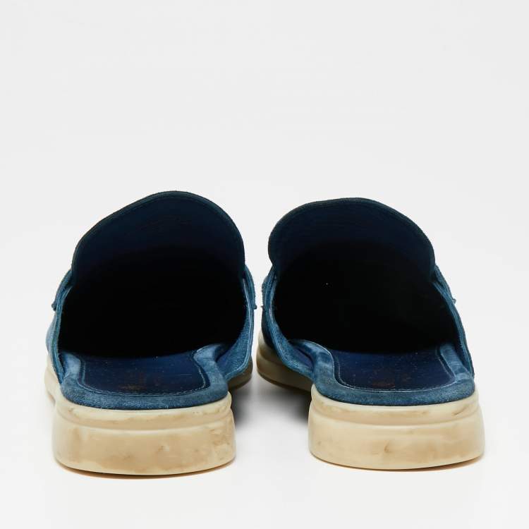 مملوكة مسبقًا Loro Piana Blue Suede Babouche Charms Walk Flat Mules Size 41