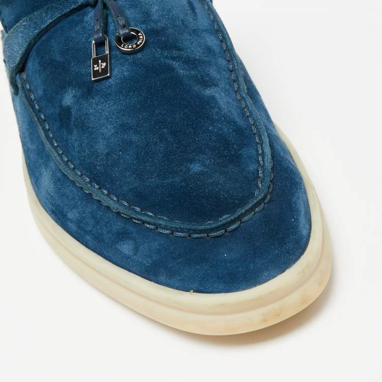 مملوكة مسبقًا Loro Piana Blue Suede Babouche Charms Walk Flat Mules Size 41
