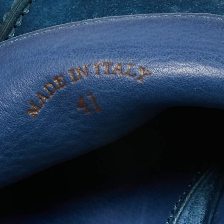 مملوكة مسبقًا Loro Piana Blue Suede Babouche Charms Walk Flat Mules Size 41