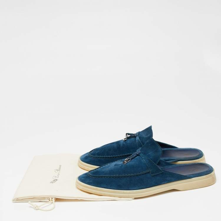 مملوكة مسبقًا Loro Piana Blue Suede Babouche Charms Walk Flat Mules Size 41