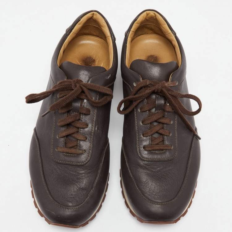 مملوكة مسبقًا Loro Piana Dark Brown Leather Lace Up Sneakers Size 41