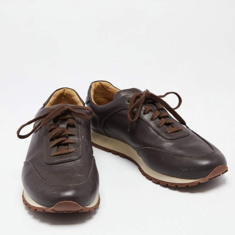 مملوكة مسبقًا Loro Piana Dark Brown Leather Lace Up Sneakers Size 41