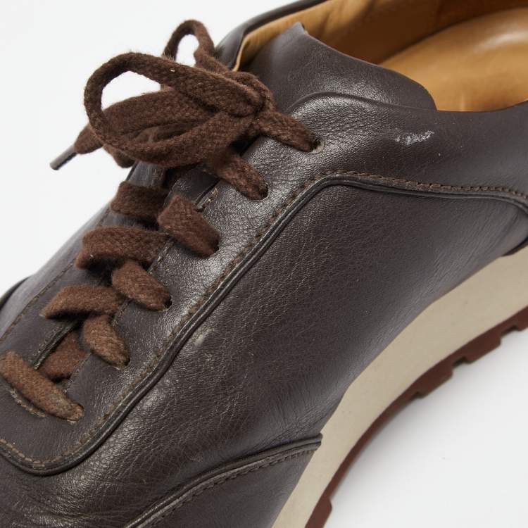 مملوكة مسبقًا Loro Piana Dark Brown Leather Lace Up Sneakers Size 41