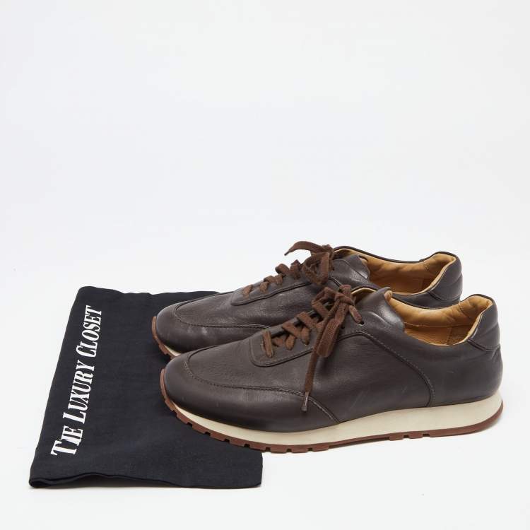 مملوكة مسبقًا Loro Piana Dark Brown Leather Lace Up Sneakers Size 41
