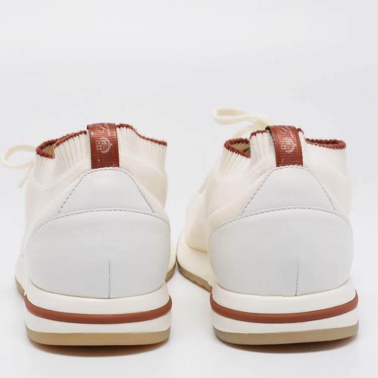 Pre Owned Loro Piana White/Grey Fabric And Leather Lady Flexy Walk Sneakers Size 45