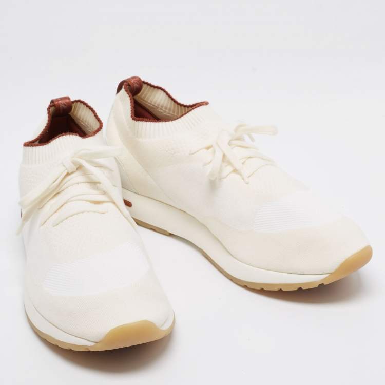 Pre Owned Loro Piana White/Grey Fabric And Leather Lady Flexy Walk Sneakers Size 45