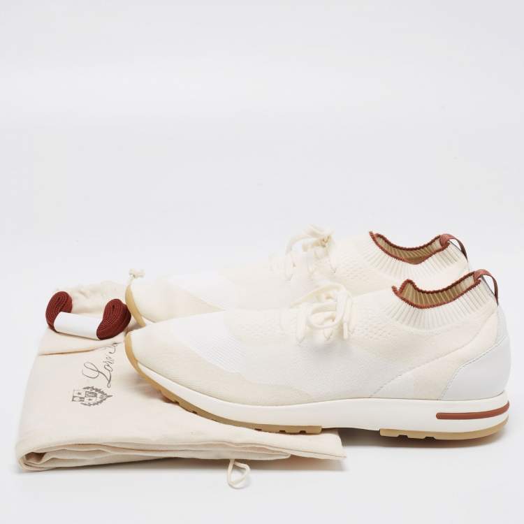 Pre Owned Loro Piana White/Grey Fabric And Leather Lady Flexy Walk Sneakers Size 45