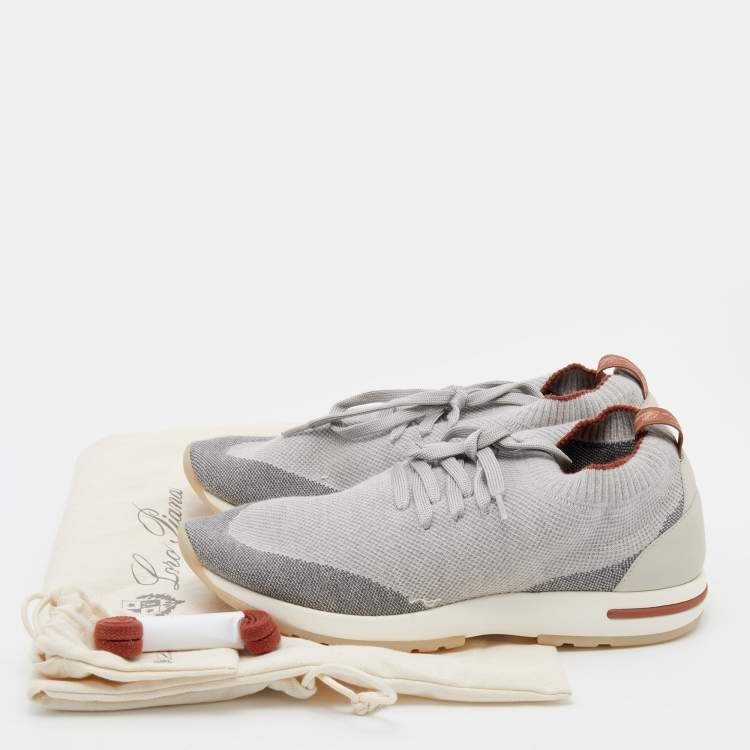 مملوكة مسبقًا Loro Piana Grey Knit Fabric Flexy Walk Sneakers Size 38