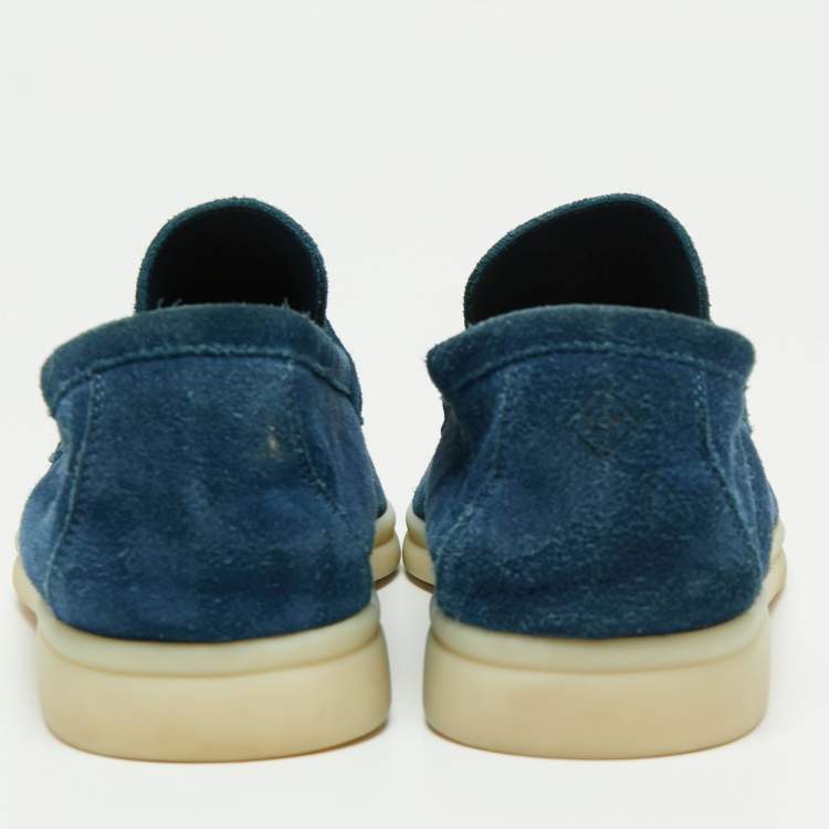 Pre Owned Loro Piana Blue Suede Summer Walk Charms Piping Loafer Size 40