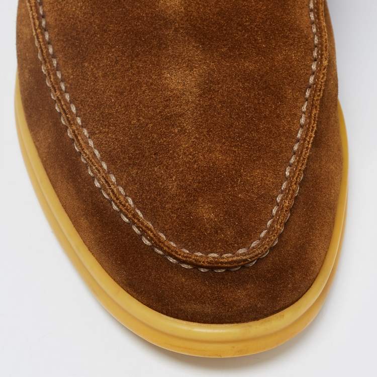 Pre Owned Loro Piana Brown Suede Summer Walk Slip On Loafers Size 41.5