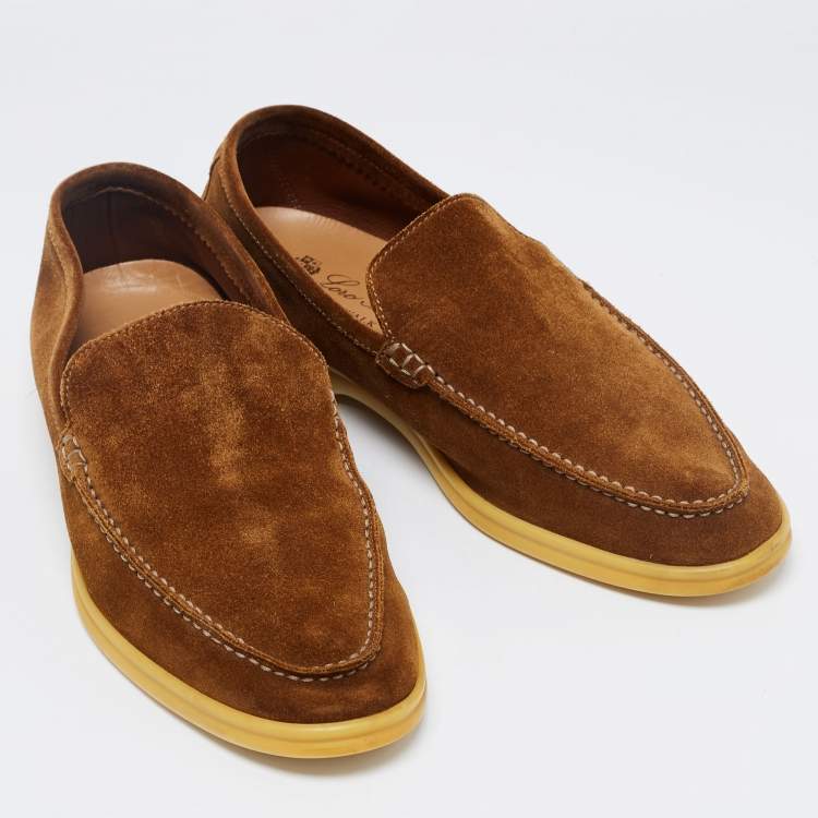 Pre Owned Loro Piana Brown Suede Summer Walk Slip On Loafers Size 41.5