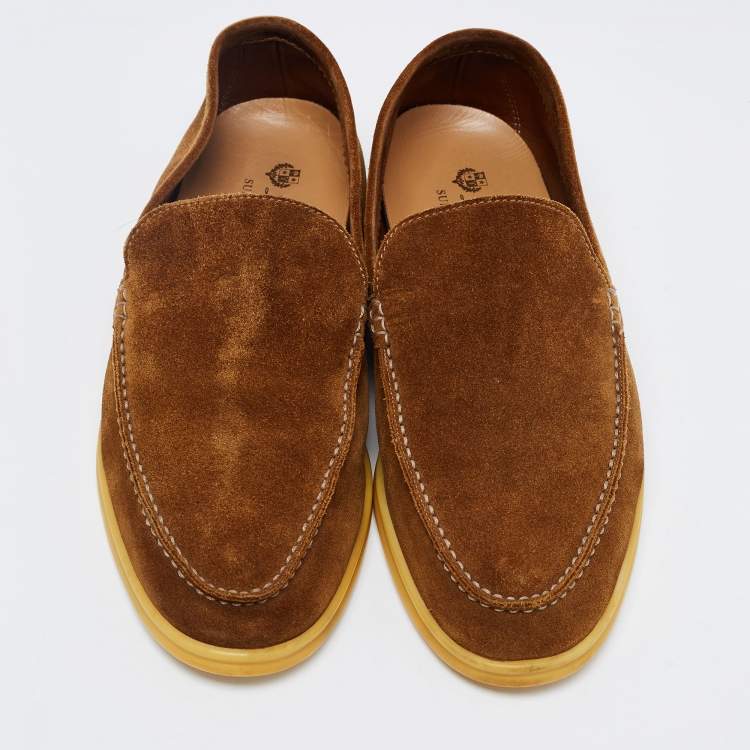 Pre Owned Loro Piana Brown Suede Summer Walk Slip On Loafers Size 41.5