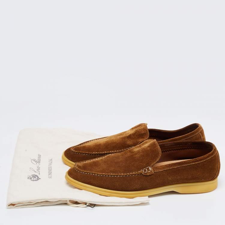 Pre Owned Loro Piana Brown Suede Summer Walk Slip On Loafers Size 41.5