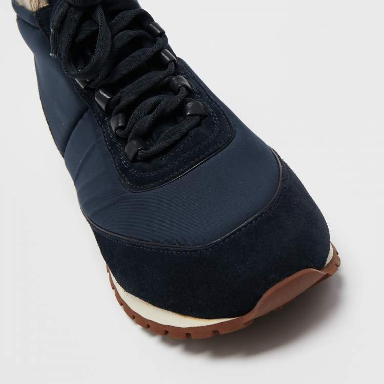 Pre Owned Loro Piana Navy Blue Suede And Nylon Lace Up Sneakers Size 40 