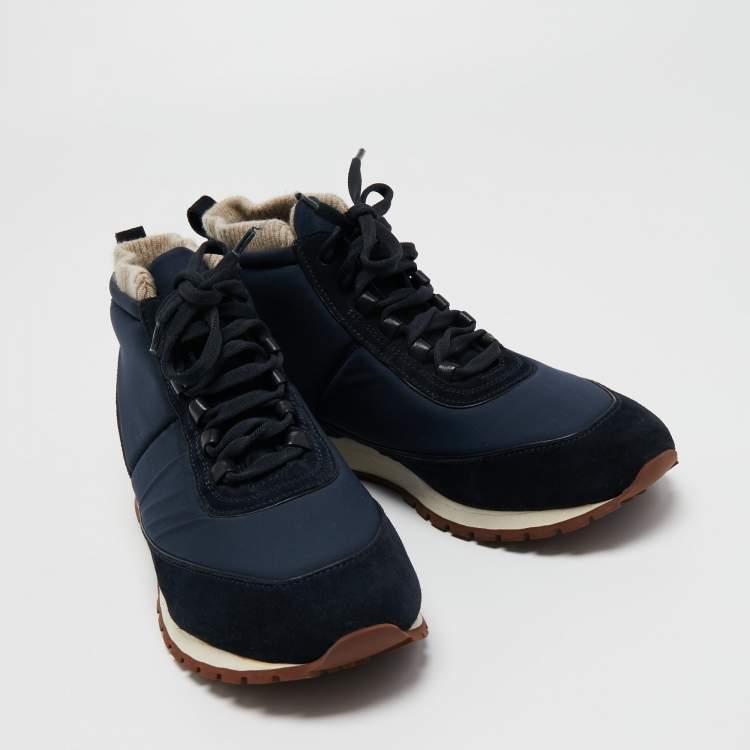 Pre Owned Loro Piana Navy Blue Suede And Nylon Lace Up Sneakers Size 40 
