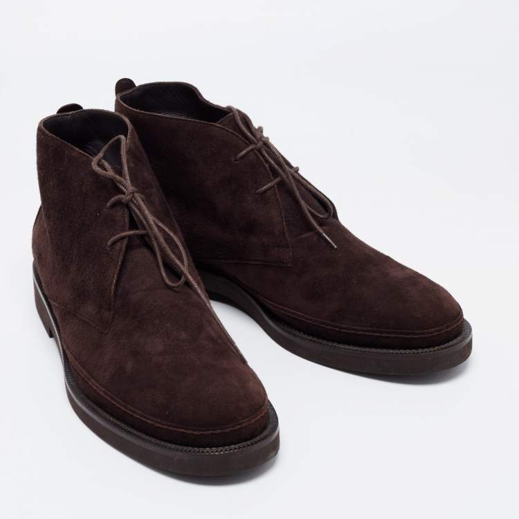 مملوكة مسبقًا Loro Piana Dark Brown Suede Lace Up Ankle Boots Size 39