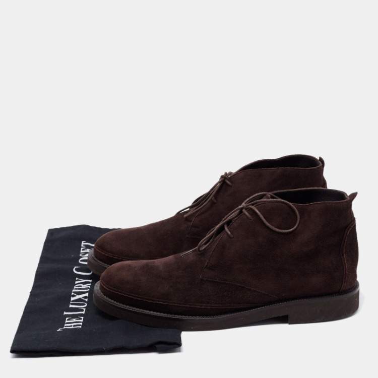 مملوكة مسبقًا Loro Piana Dark Brown Suede Lace Up Ankle Boots Size 39