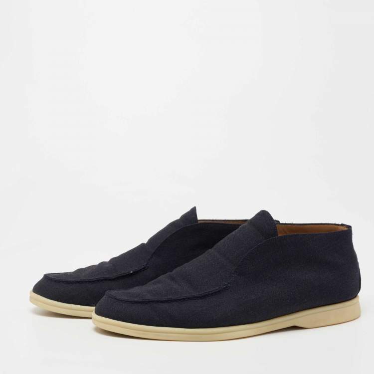 Pre Owned Loro Piana Navy Blue Canvas Summer City Walk Loafers Size 43