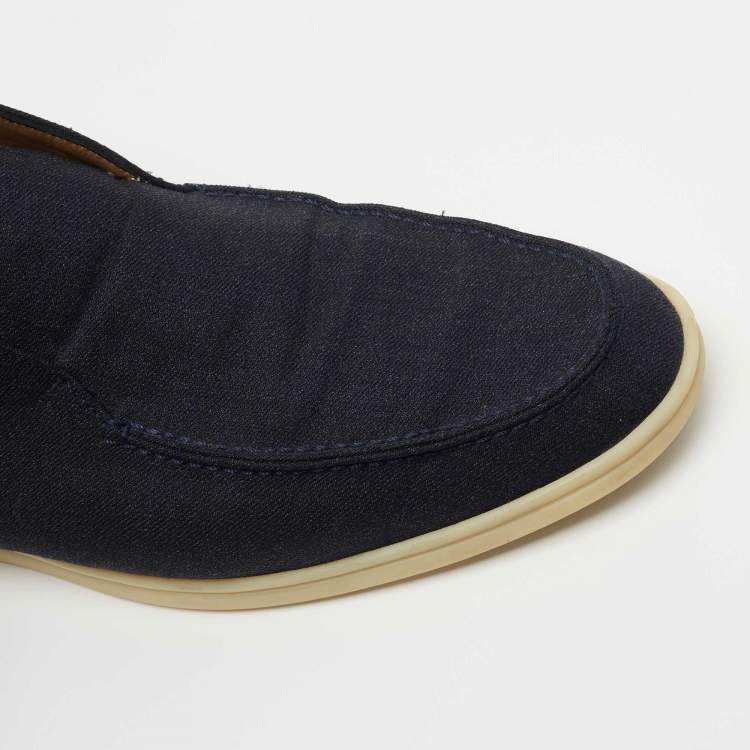 Pre Owned Loro Piana Navy Blue Canvas Summer City Walk Loafers Size 43