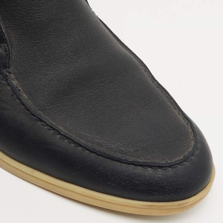Pre Owned Loro Piana Navy Blue Leather Open Walk Ankle Boots Size 44
