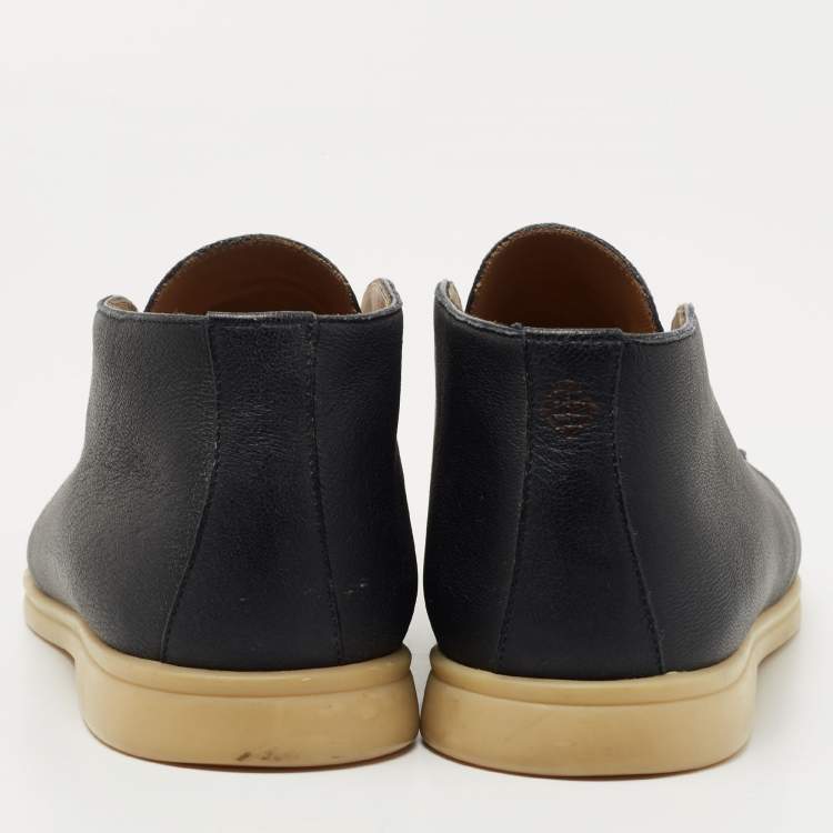 Pre Owned Loro Piana Navy Blue Leather Open Walk Ankle Boots Size 44
