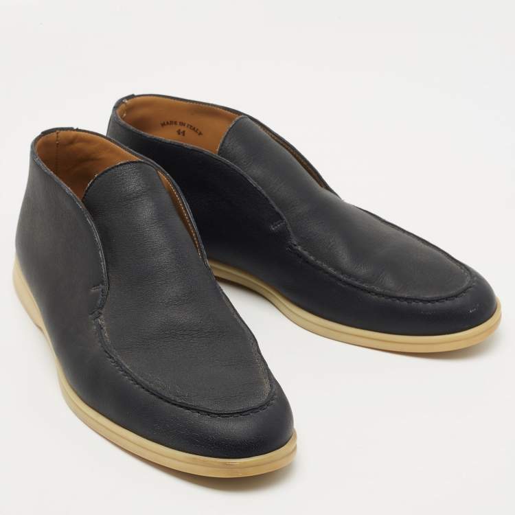 Pre Owned Loro Piana Navy Blue Leather Open Walk Ankle Boots Size 44