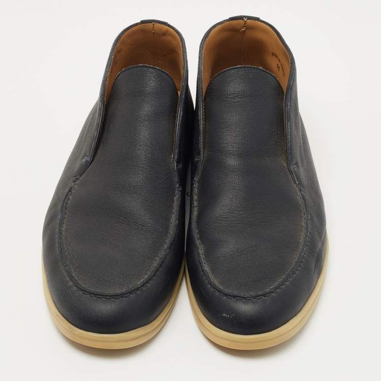 Pre Owned Loro Piana Navy Blue Leather Open Walk Ankle Boots Size 44