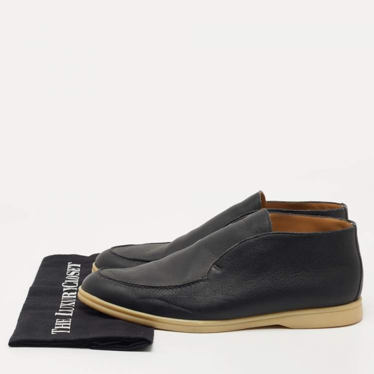Pre Owned Loro Piana Navy Blue Leather Open Walk Ankle Boots Size 44