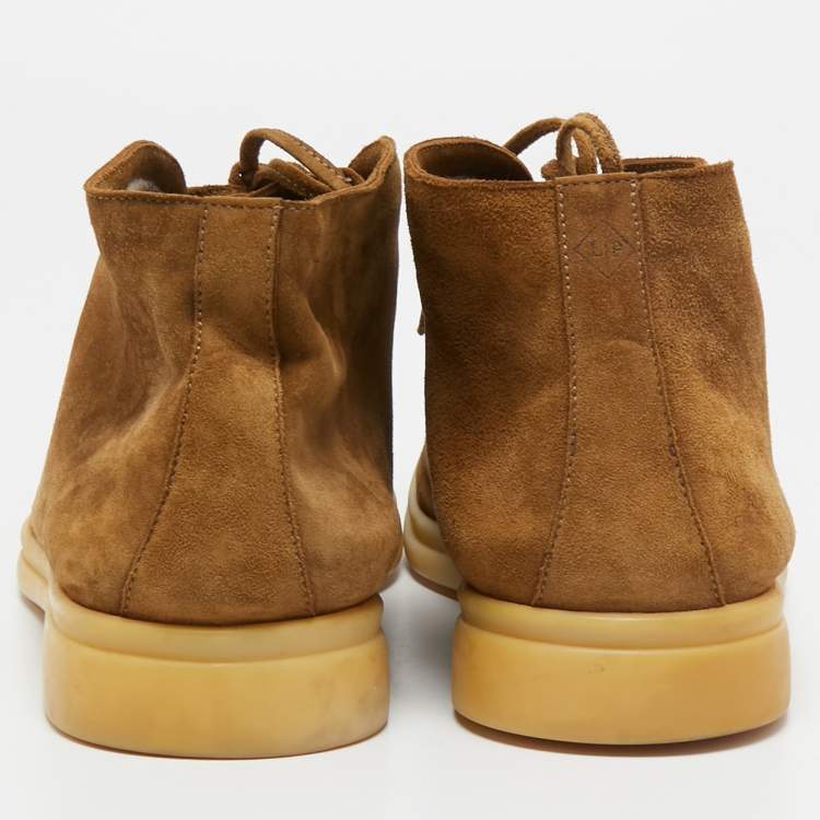 Pre Owned Loro Piana Light Brown Suede Lace Up Ankle Boots Size 42