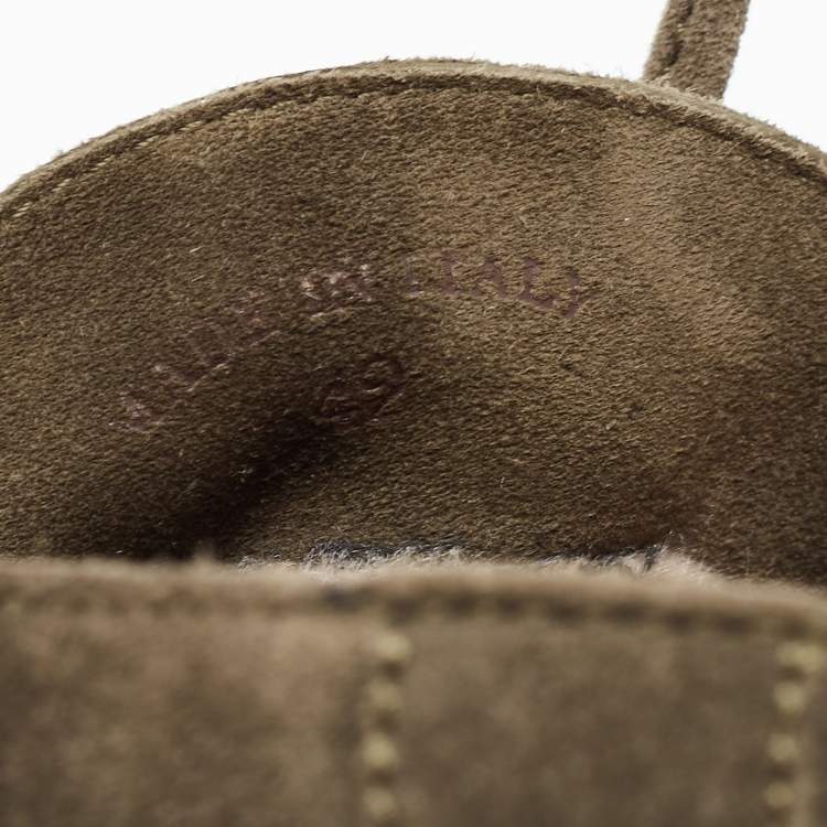 مملوكة مسبقًا Loro Piana Green Suede Lace Up Ankle Boots Size 42