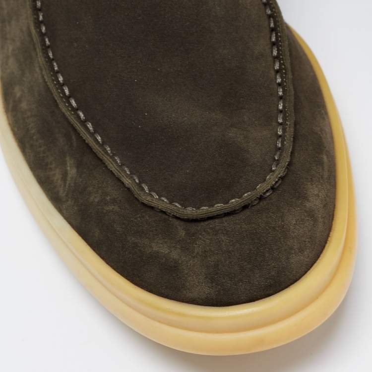 مملوكة مسبقًا Loro Piana Green Suede Lace Up Ankle Boots Size 42