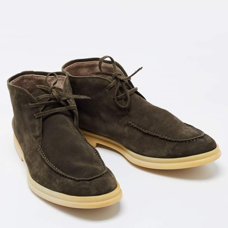 مملوكة مسبقًا Loro Piana Green Suede Lace Up Ankle Boots Size 42