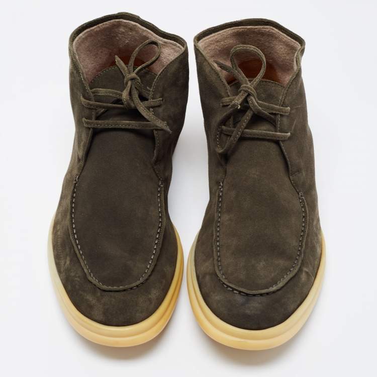 مملوكة مسبقًا Loro Piana Green Suede Lace Up Ankle Boots Size 42