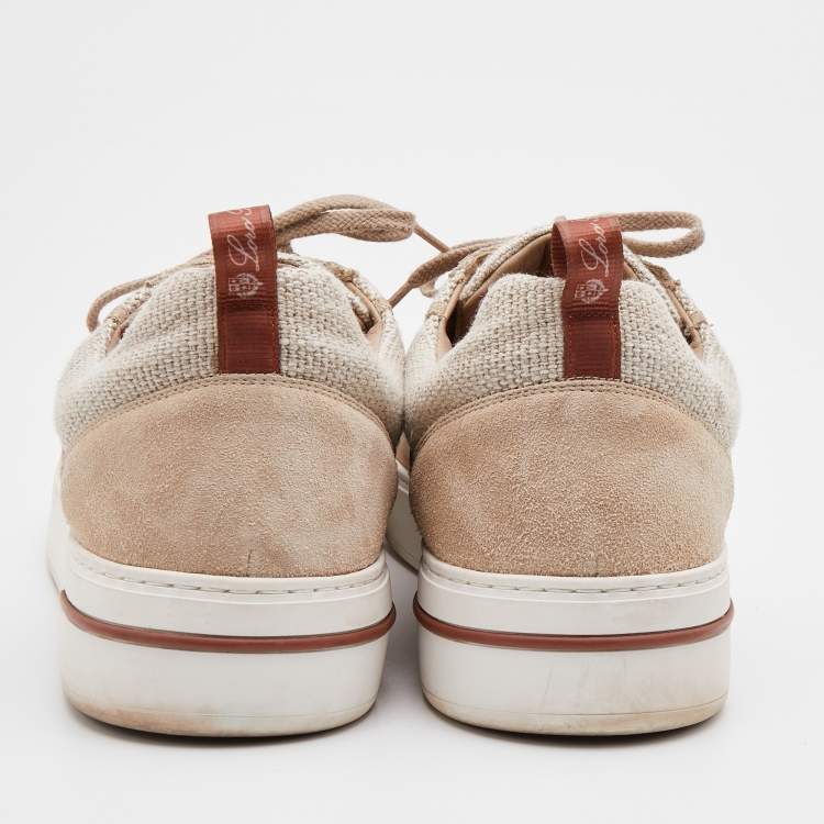 Pre Owned Loro Piano Beige Suede and Woven Fabric New Port Low Top Sneakers Size 46
