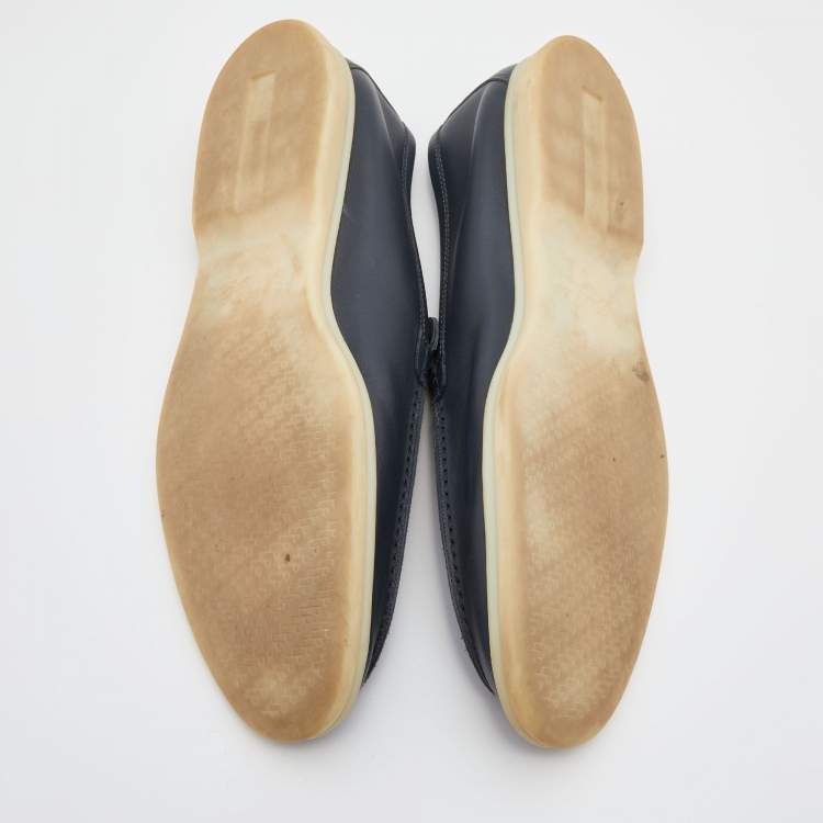 Pre Owned Loro Piana Navy Blue Leather Summer Walk Slip On Loafers Size 46.5