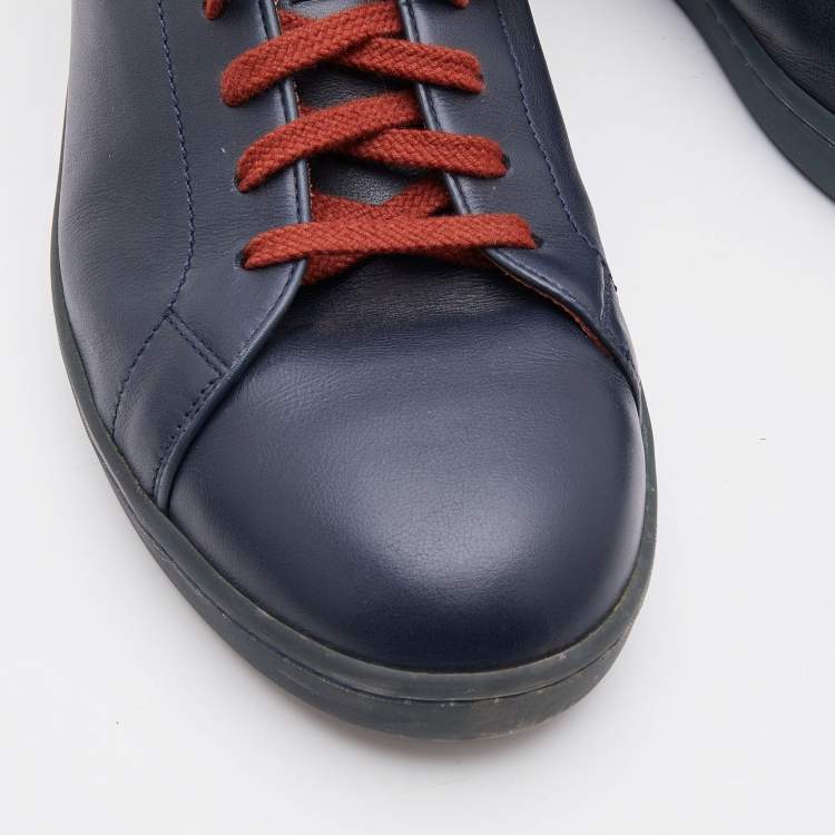 مملوكة مسبقًا Loro Piana Navy Blue Leather 360 Flexy Walker Low Top Sneakers Size 46